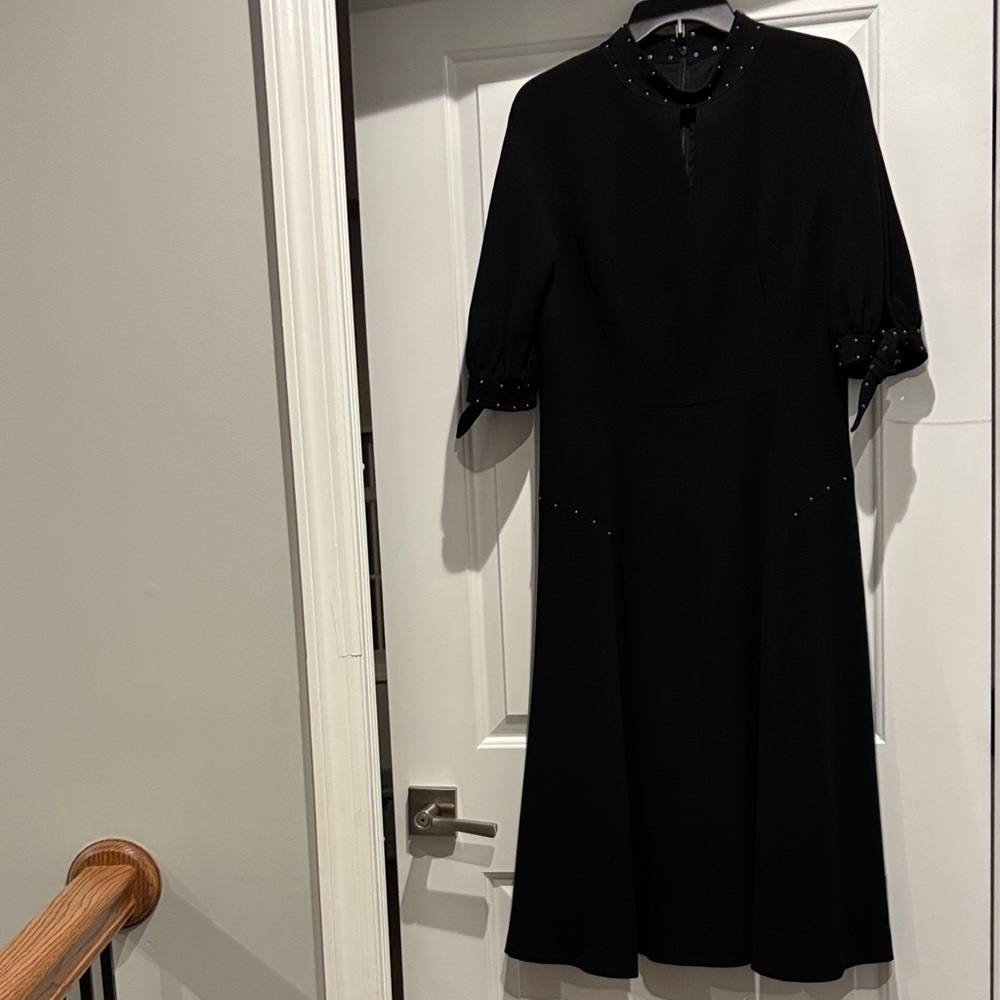Teri Jon Black Long Sleeve Dress with Pearl Accents